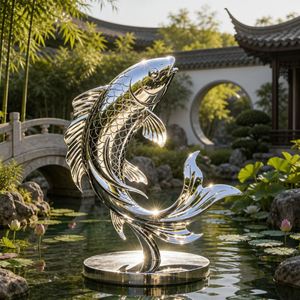 Escultura Moderna de Peces Koi de Acero Inoxidable con Diseño de Arco Saltante, Acabado Espejo, para Jardín Exterior, Paisajismo Acuático - Product Image 3