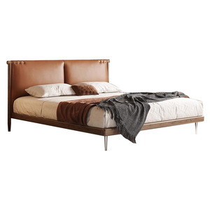 Lit double moderne en cuir véritable, écologique, durable, avec pieds hauts, confortable et moelleux, pour chambre principale - Product Image 6