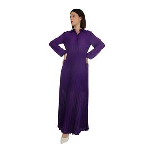 Robe longue plissée pour femme, robe maxi de style chemise, couleur violette - Product Image 1