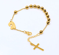SINI bijoux bijoux religieux chapelet chaîne bracelet en or 18 carats bracelet en perles en acier inoxydable croix pendentif charme femme bracelet