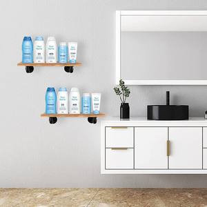 מתלה צינור תעשייתי אחסון מתלה צף מטבח מתלה בר מתלה וקיר יחידת מדף ספרים רכוב קיר-רכוב מתכת כפרי יחיד - Product Image 4