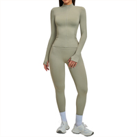 Pakaian Olahraga Wanita Celana Yoga Jaket Olahraga 2 Pcs Set Seamless untuk Workout Gym Fitness Activewear