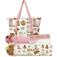 Bottes en jean à motif floral, ensemble de trois pièces style western, sac de maquillage pliable grande capacité écologique, mahjong portable