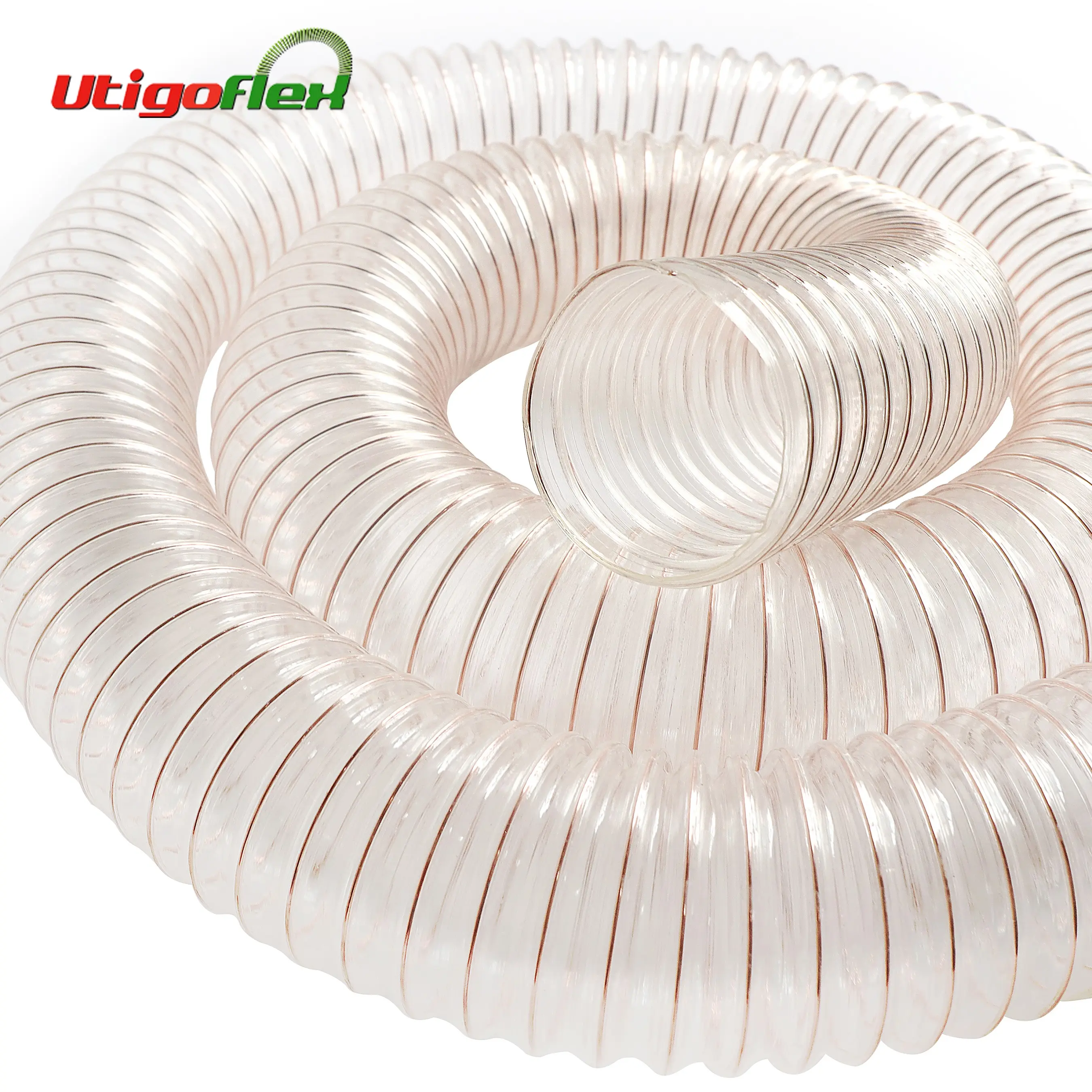 Copper Plated Steel Wire Helix Clear PU Duct Hose For Wooden Industry