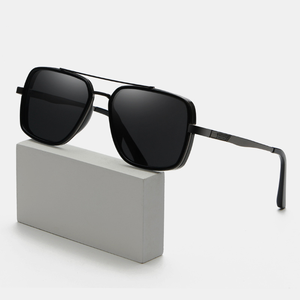 Lunettes de soleil polarisées pour hommes Lunettes de soleil carrées de conduite Mode d'extérieur Lunettes de soleil de luxe texture métal double faisceau Lunettes de soleil à large monture - Product Image 1