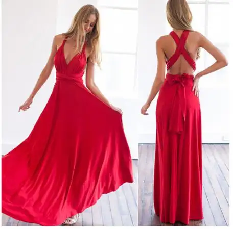 Платье женское длинное Бандажное, пикантное Клубное вечернее в стиле бохо, с запахом, с разными способами завязок, для подружки невесты, красное
