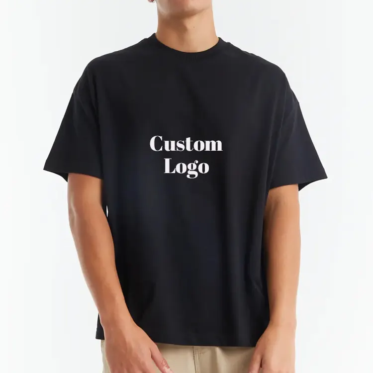 OEM Logo kustom 100% katun organik Drop bahu santai Fit grafis cetak Streetwear Boxy T shirt