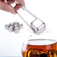 Glaçons réutilisables en acier inoxydable pour boissons Pierres à whisky en métal avec pince pour liqueurs Vin Boisson ou soda
