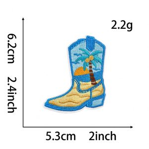 แผ่นปะรูปทรงเกือกม้าลายปักลายลมทะเลสีฟ้า สำหรับตกแต่งเสื้อผ้า หมวก หรือรองเท้าคาวบอย ทำจากผ้ารีดติด - Product Image 2