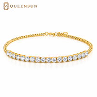 Bracelet tennis en or 18 carats pour femme, diamants de laboratoire taille ronde, maillons gourmette, bijou délicat et tendance, cadeau de mariage
