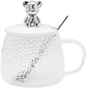 Tasses en verre mignonnes motif ours avec couvercles et pailles, capacité 350 ml, compatibles lave-vaisselle, sans danger pour les aliments, options de logo personnalisé, rentrée scolaire - Product Image 1