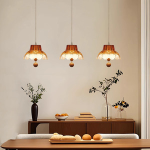 Orange Blossom Language French Vintage Pendant <b>Light</b> 3 Heads Amber Glass Shade E26 <b>LED</b> Chandelier For Restaurant Kitchen - Product Image 3