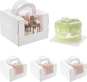 Boîte pliable carrée portable pour emballage alimentaire avec poignée et fenêtre pour anniversaire, mariage, Noël - Matériaux recyclés, tailles et couleurs personnalisées - Product Image 1