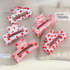 Pinzas de Pelo Rectangulares con Estampado de Frutas Dulces de Verano, Pinzas de Pelo de Plástico Huecas de 8.4 CM con Diseño de Fresa y Naranja para Mujer - Product Image 2