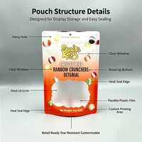 Sachet Doypack Personnalisé Imprimé avec Fenêtre Transparente, Fermeture Zip Refermable, Emballage Alimentaire, Sachet Plastique avec Trou de Suspension pour Snacks et Bonbons