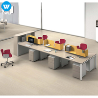 Table de travail modulaire commerciale 6 places en bois moderne sur mesure pour espace de travail, mobilier de bureau