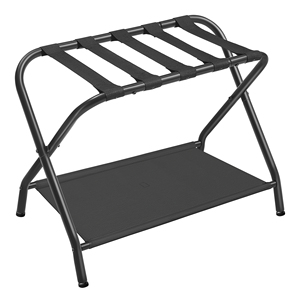 SONGMICS Foldable Baggage Holder For Bedroom/hotel Double Storage Modern Design Portable Steel Foldable Luggage Rack With Shelf