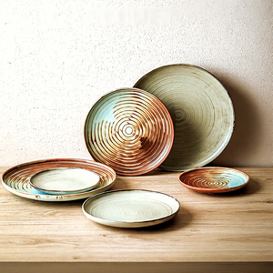 Plato <span class=keywords><strong>de</strong></span> <span class=keywords><strong>Porcelana</strong></span> Redondo Japonés Mate Rústico Colorido para Catering, Vajilla <span class=keywords><strong>de</strong></span> Cerámica para Restaurante - Product Image 2