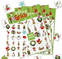 Jeu de cartes de bingo de Noël avec autocollants motif monstre poilu, fournitures de fête, ensemble de jeu éducatif personnalisable