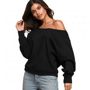 Venta al por mayor de sudadera de mujer con logotipo personalizado impreso nueva informal de manga larga cuello ancho 6XL cintura natural patrones de hombro - Product Image 1