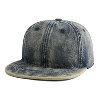 Gorra de Béisbol de Mezclilla Vintage con Visera Plana, 5 Paneles, Ajustable, con Cierre a Presión, Admite Logotipo Personalizado