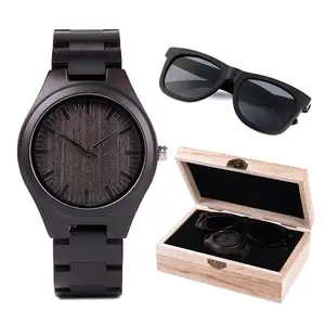 BOBO BIRD — ensemble montre et lunettes de soleil en bois, verres solaires, pour hommes et femmes, cadeau d'affaires, mariage, style japonais