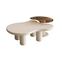 Tables basses modernes blanc crème lot de 2 en 1 table basse irrégulière avec dessus en verre table d'extrémité pour le salon facile à assembler