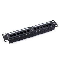 Panel Patch Cat6 UTP RJ45 1U 19 Inci 12 Port, Rangka Distribusi Jaringan Rak Mount Baja & Plastik