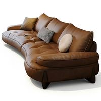 Sofá Curvo en Forma de L Chesterfield Retro Minimalista Italiano para Sala de Estar, Apartamento Pequeño, Moderno, de Lujo Ligero, en Cuero Genuino