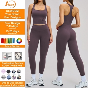 Ensemble <span class=keywords><strong>de</strong></span> <span class=keywords><strong>sport</strong></span> 2 pièces Aoyema <span class=keywords><strong>de</strong></span> qualité, brossé, respirant, texturé, sans coutures, moulant et dos nu pour l'extérieur - Product Image 1