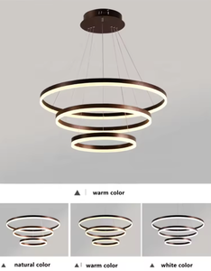 Luz colgante de techo de cristal gris humo moderna decorativa LED anillo grande hecho a medida con anillos de cristal de alumbre - Product Image 3