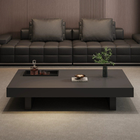 Table basse carrée en pierre frittée noire mate, table à thé centrale extra épaisse et à profil bas pour grand salon