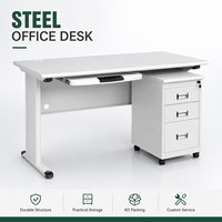 Bureau d'ordinateur en acier à piétement unique, 3 tiroirs, moderne, blanc, en métal, pour usage scolaire et hospitalier, durable, commercial