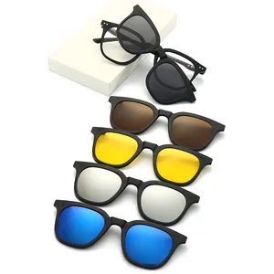DL Glasses Polarized Sunglasses 5 in 1 Magnetic Clip on Custom Eyeglass Popular Optic Lens TR90 Frame Mirror Night Vision Glass