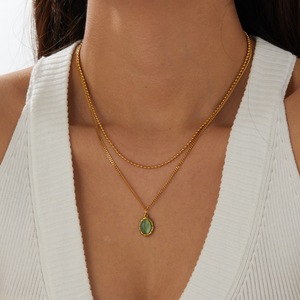 Retro Green Resin Pendant Double Layer Necklace For Women Chinese Style Stackable Clavicle Chain Fashion Jewelry Gift - Product Image 2