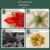 Bunga Poinsettia Imitasi Berlapis Emas Plastik untuk Dekorasi Pohon Natal, Suasana Natal - Grosir