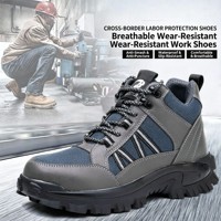 Bottes de sécurité imperméables style randonnée, embout en acier, anti-perforation, en cuir PU, chaussures de travail montantes, antidérapantes et résistantes à l'huile