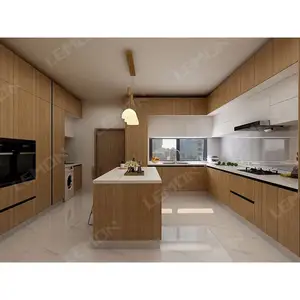 储物定制木饰面系列小厨房成套现代橱柜智能岛模块化厨房设计