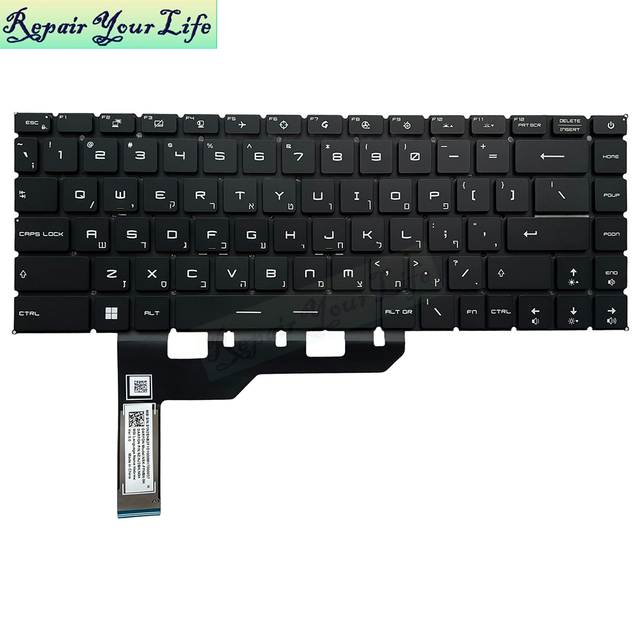 HB Hebrew Snap-on RGB Backlight Laptop Keyboard for MSI GE66 Raider MS-1541 GS66 Stealth MS-16V1 MS-1551 Keyboard 9Z.NJ2BN.N0H