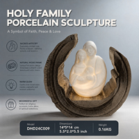 Sculpture en porcelaine de la Sainte Famille en gros avec éclairage LED, cadre demi-lune, décoration religieuse de Noël en vrac