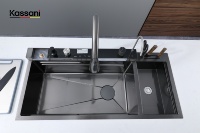 Robinet de cuisine multifonctionnel fait main avec revêtement nano, fonction pluie, lave-tasses, purificateur d'eau et égouttoir pour cuisine moderne