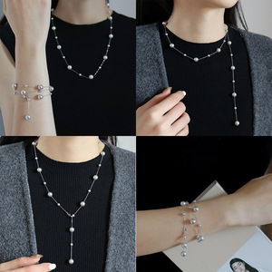 Collar <span class=keywords><strong>de</strong></span> Perlas Austriacas Vintage Minimalista Francés, Plata <span class=keywords><strong>de</strong></span> Ley 925, Cadena Larga para Suéter, Elegante y Exquisito - Product Image 2