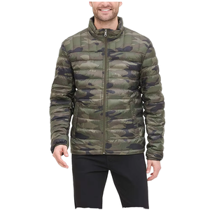 <b>Men</b> Camouflage Puffer <b>Jacket</b> Green Camo Print Quilted Padded Design Warm Outdoor Style Full Zip Closure Modern <b>Utility</b> Look - Product Image 1