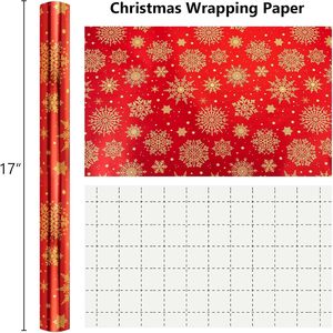 Burymento Christmas <b>Wrapping</b> <b>Paper</b> Red Snowflake 17 In X 32.8 Ft Gift Craft Recyclable Single Side Coating - Product Image 4