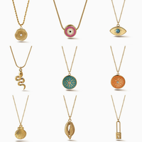 N99T Bijoux en gros : Collier pendentif œil porte-bonheur émaillé plaqué or 18 carats pour femme, avec breloques délicates en acier inoxydable et fermoir serpent