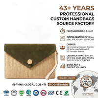 Pochette en daim et paille kaki et beige avec dragonne et rabat, élégante et chic pour femme, personnalisable OEM