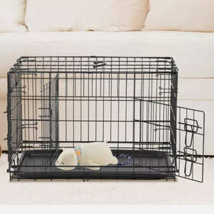 กรงสุนัขพับได้สองประตูพร้อมที่จับสำหรับถือและกล่องปากกากันการรั่วลังสุนัขแบบพับได้ - Product Image 5