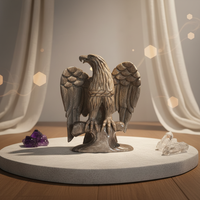 Águila de Obsidiana Plateada Tallada a Mano de Alta Calidad, Gran Brillo Plateado para Exhibición de Colección de Lujo, Decoración del Hogar Fengshui