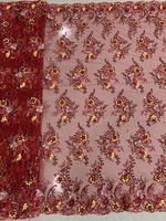 Nouveau design de tissu en tulle brodé, multicolores, paillettes 3D, dentelle brodée, tissu pour robes, vêtements de mariage, vente en gros