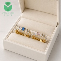 Bague d'éternité en diamant de laboratoire taille émeraude, or jaune 18 carats, saphir bleu D VVS, certifiée IGI, alliance de mariage pour femme Betterstar
